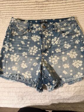 Sincerely Jules Light Blue distressed Floral Denim Shorts